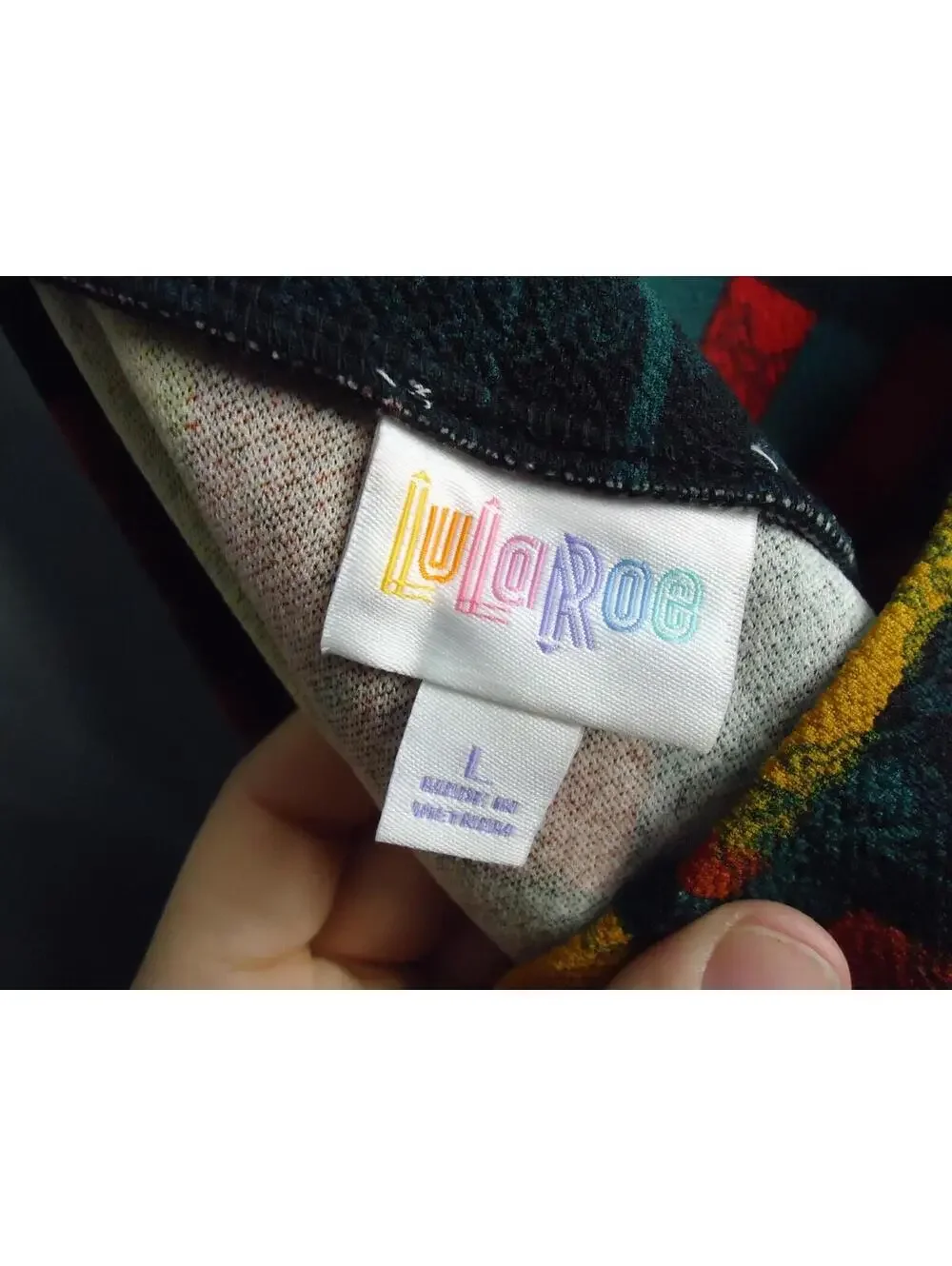 LulaRoe Cassie Stretch Pencil Skirt Multicolor Geometric Art To Wear Print Large